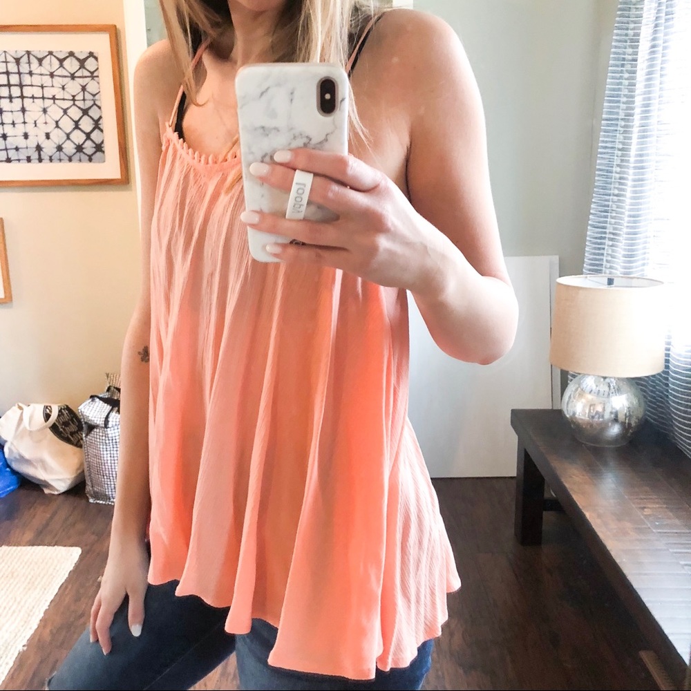 Light Coral Flowy Tank w/ Detailed Neckline